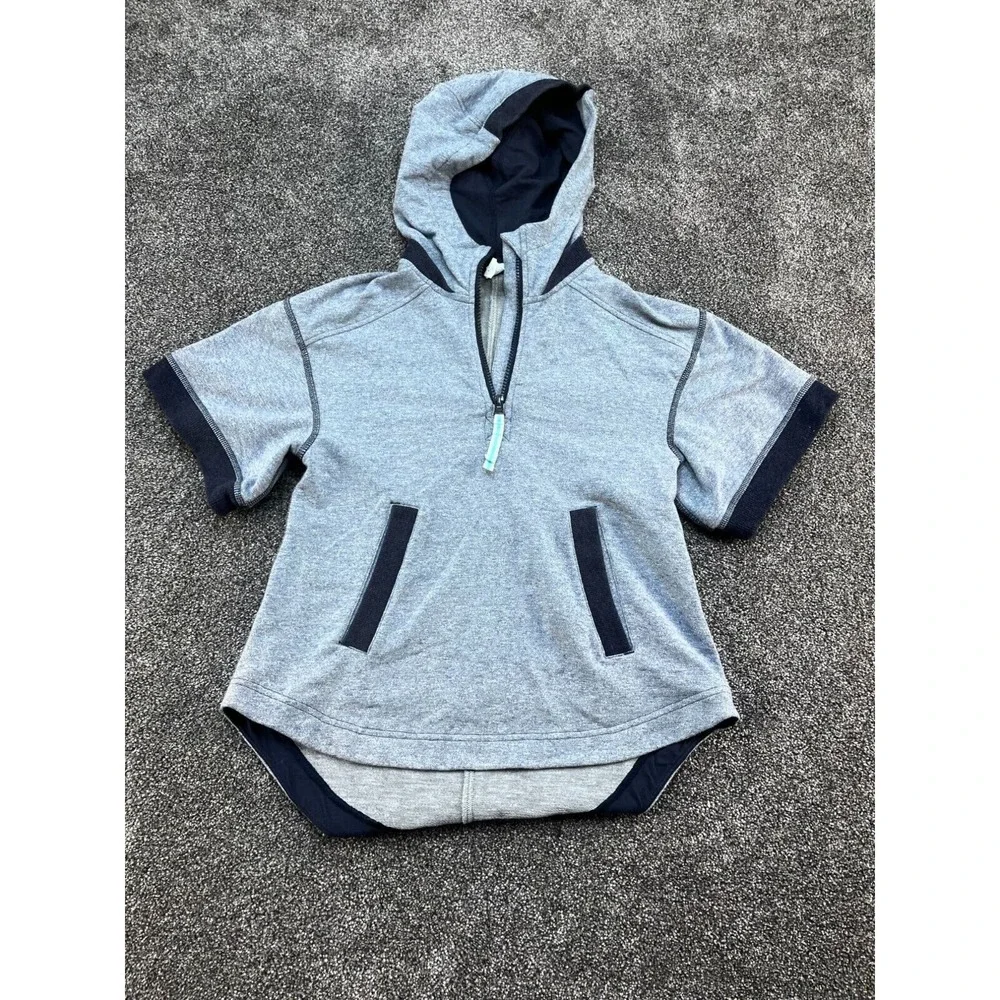 Ivivva Lululemon Girls Heather Gray‎ & Navy Hooded Short Sleeve Pullover Size 7